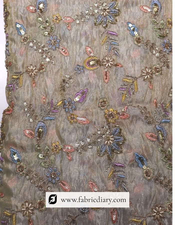 Multicolor floral embroidery on custom base fabric