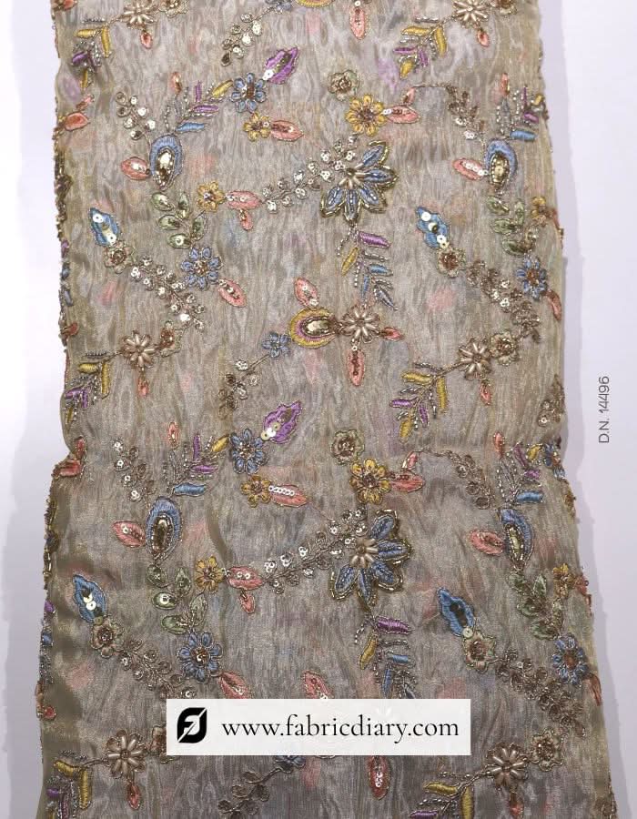 Custom fabric with multicolor sequins and zari