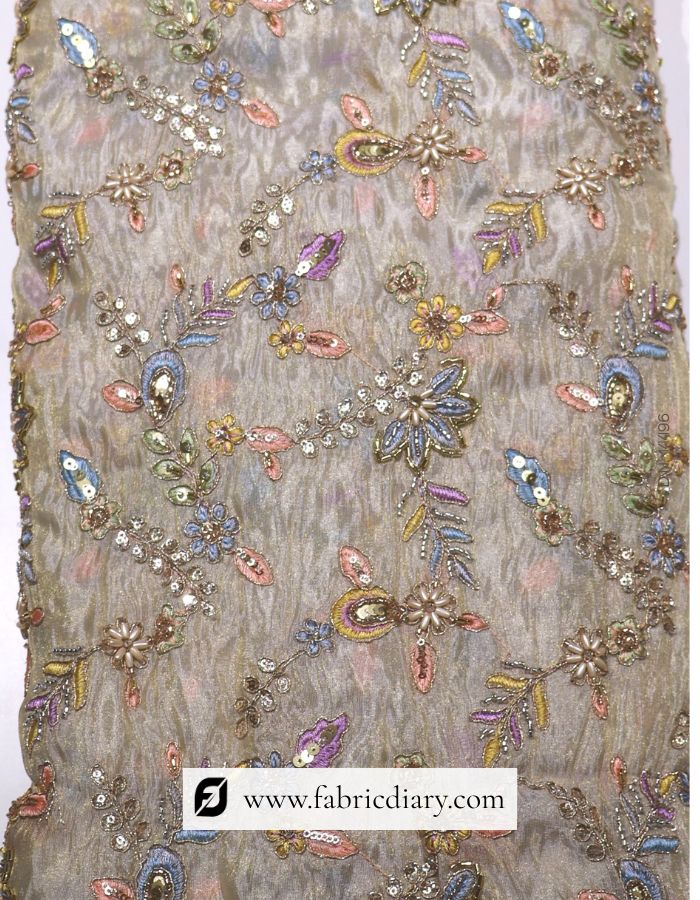 Multicolor floral embroidery on custom base fabric
