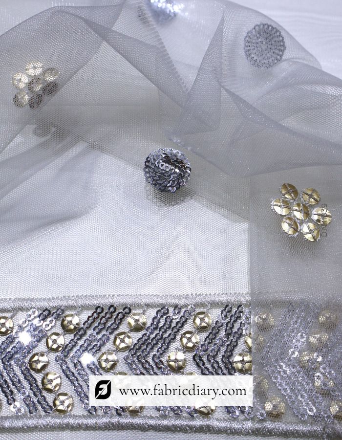 Net Dupatta Embroidery Fabric with Sequins Design – #839