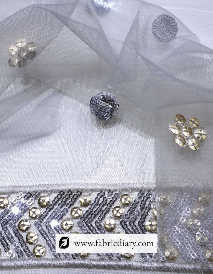Net Dupatta Embroidery Fabric with Sequins Design – #839