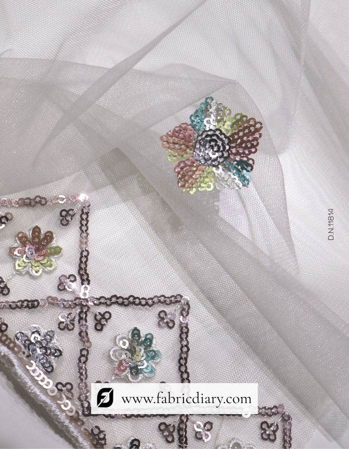 Net Multicolor Sequins Embroidered Dupatta Fabric – #84