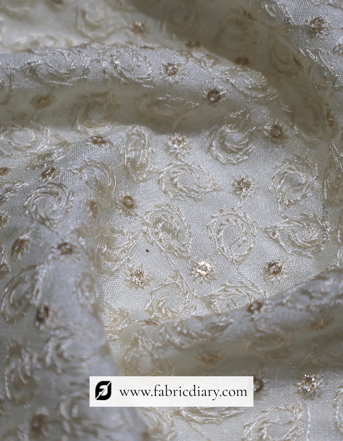 Off White Designer Embroidered Sherwani Fabric