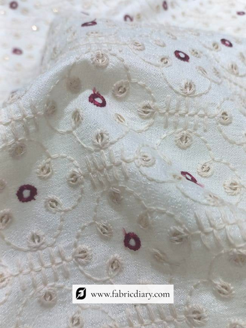 Off White Sherwani Embroidery Fabric