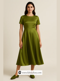 Olive green viscose silk satin fabric