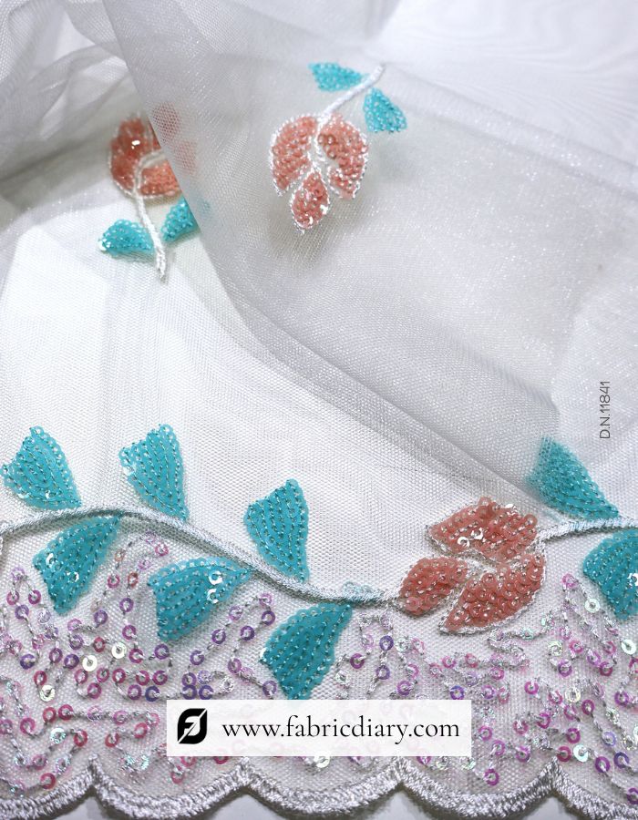 Peach & Sky Blue Sequins Dupatta Fabric – #84