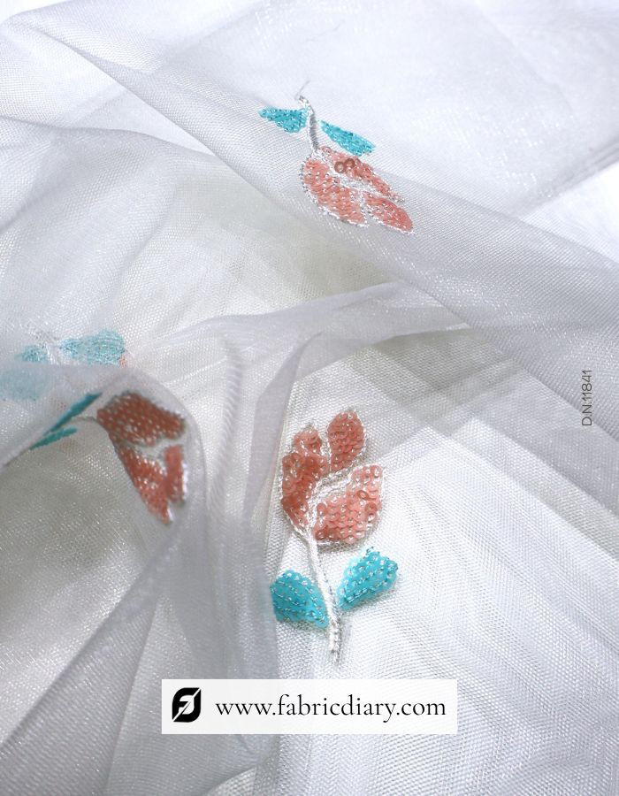 Peach & Sky Blue Sequins Dupatta Fabric – #84