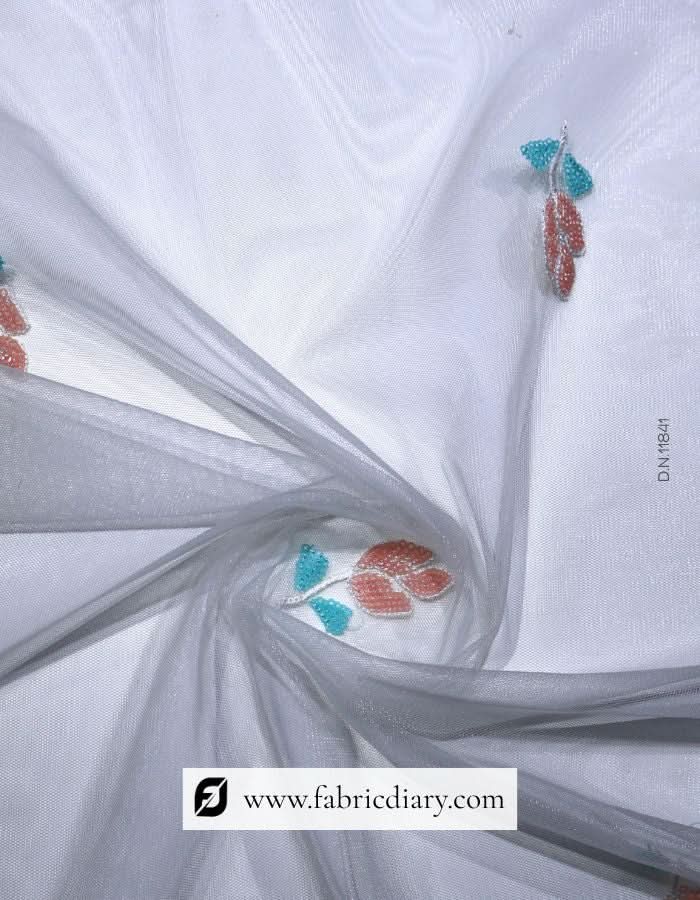 Sequined dupatta fabric in peach-blue – wholesale online supplier for boutiques