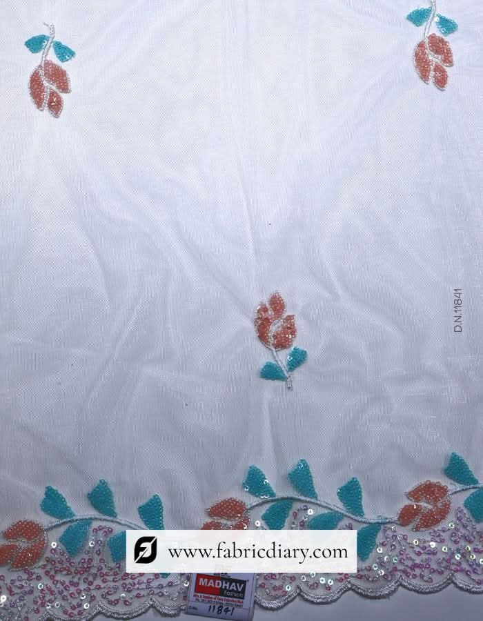 Embroidered dupatta fabric – buy peach & blue color for festive outfits