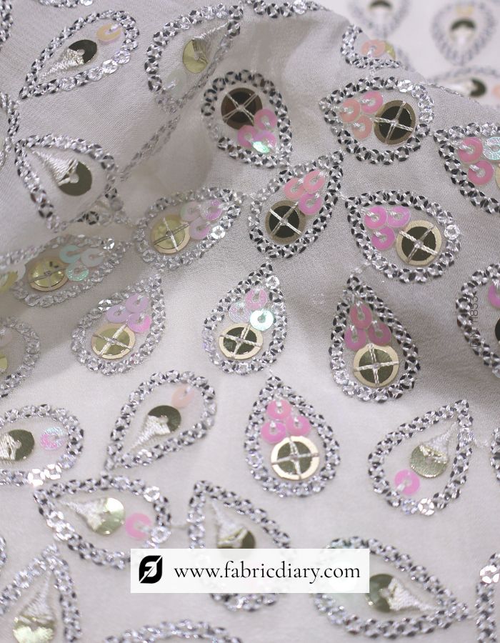 Pink gold sequin embroidered fabric – premium quality for gown creation