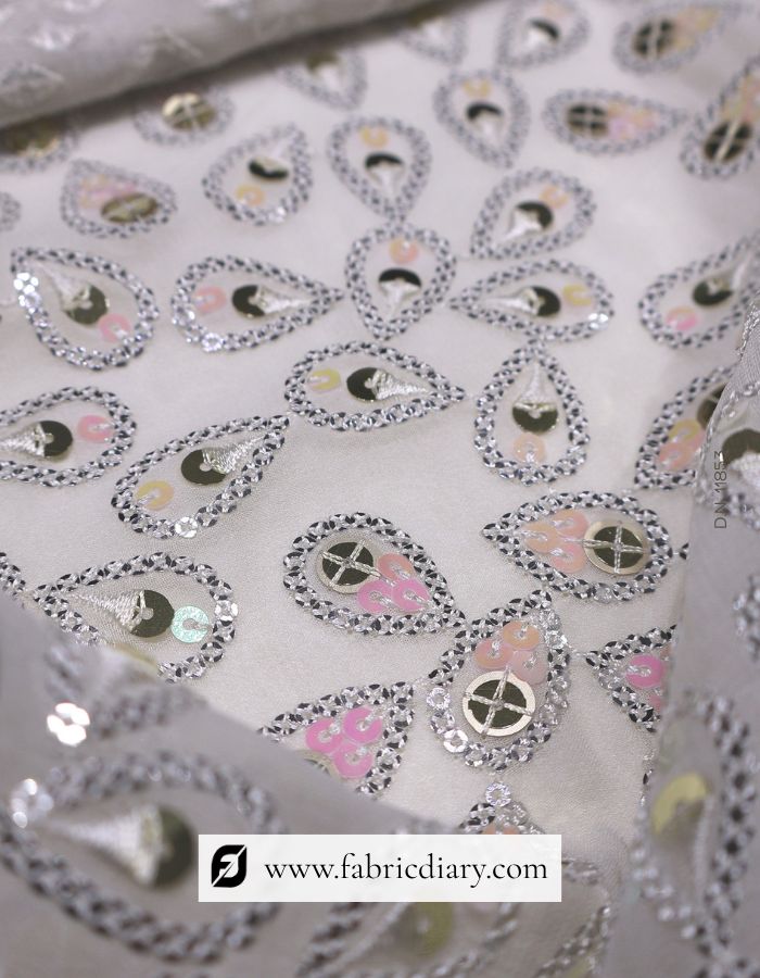 Designer fabric for party dresses – pink & gold sequins work material exporter