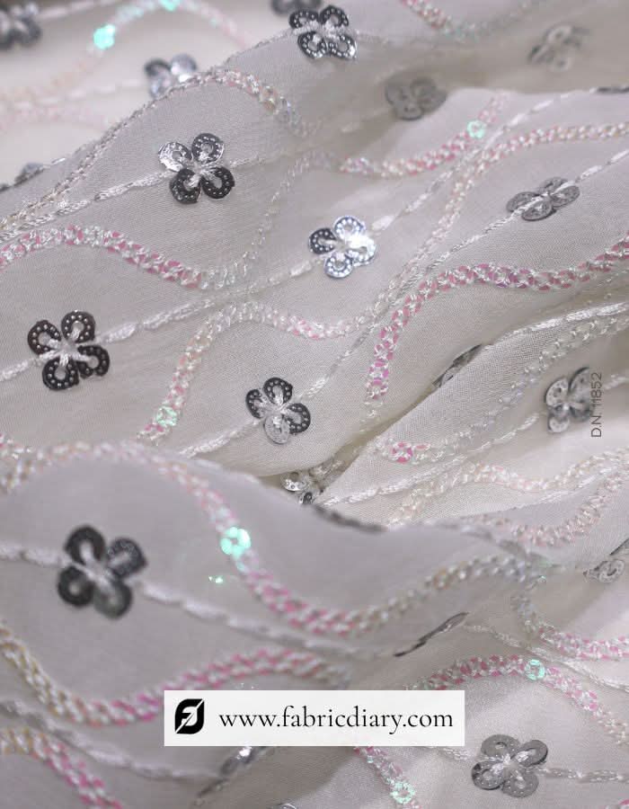 Pink & Gold Sequins Fabric with Viscose Thread Embroidery #852