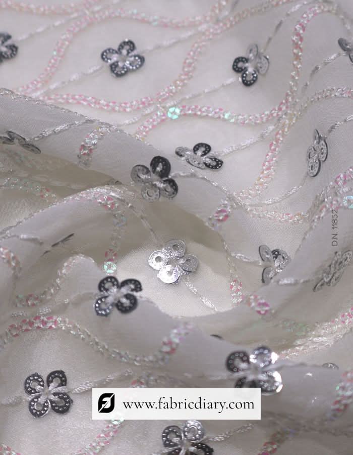 Pink & Gold Sequins Fabric with Viscose Thread Embroidery #852