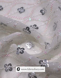 Embroidered pink-gold fabric with viscose thread – designer textile for ethnic wear
