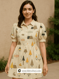 Summer-themed printed Upada fabric