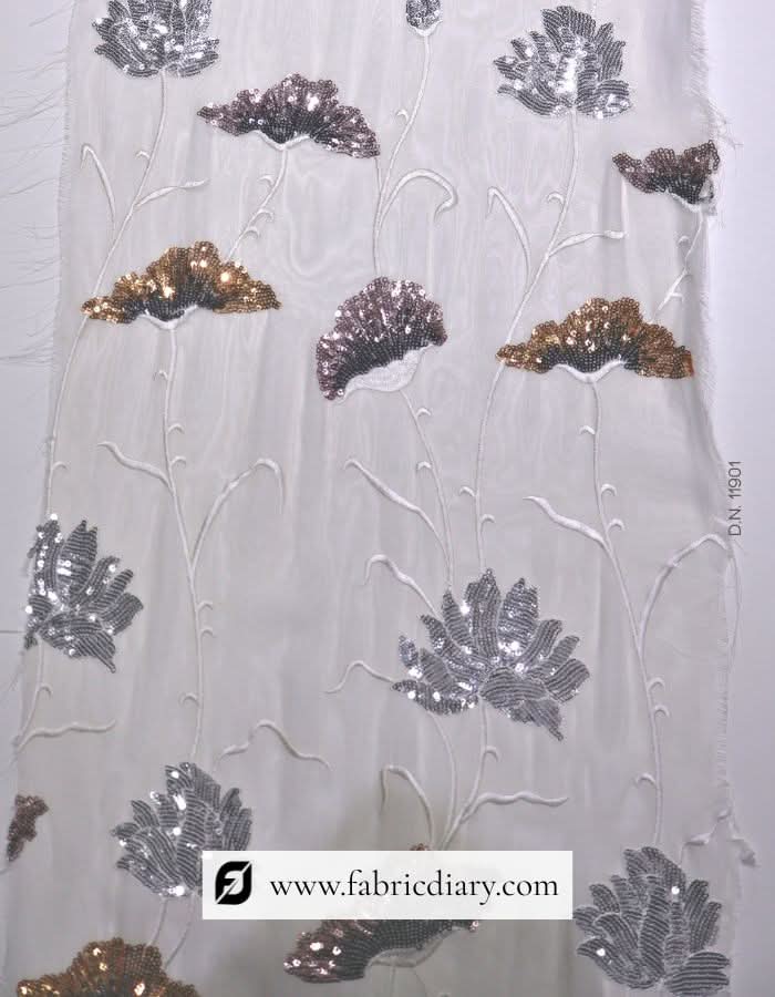 Embroidered leaf pattern sequins fabric – perfect for ethnic dresses