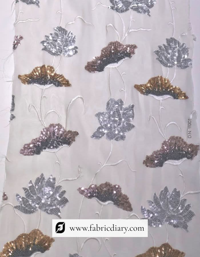 Designer leaf sequined fabric – 54 inch wide material for luxurious garments