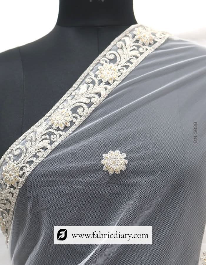 Dyeable Embroidered Designer Net Dupatta / Scarf – #5828