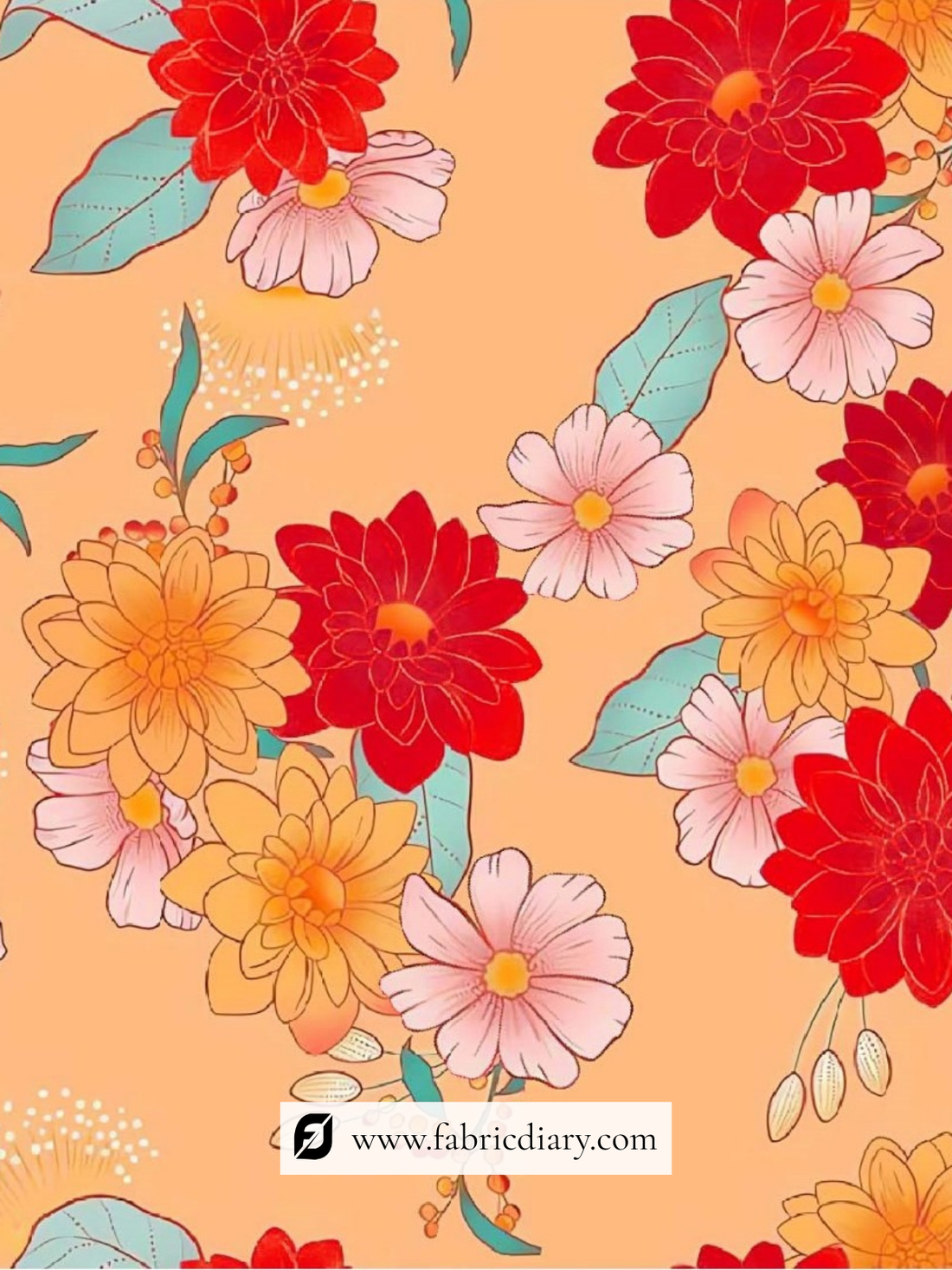 Printed Orange Linen Satin Fabric