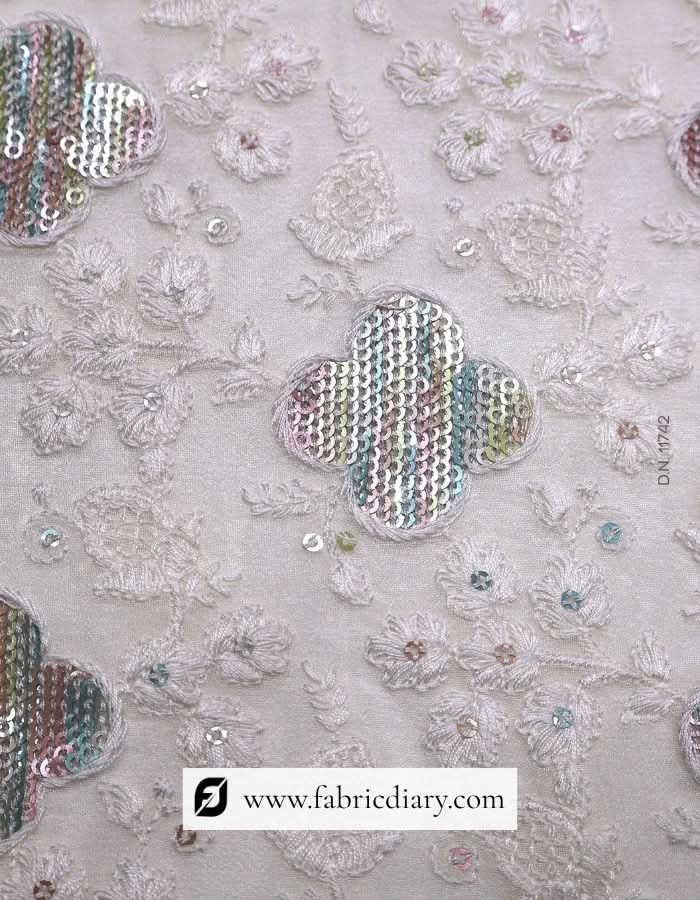 Floral sequins sherwani material – buy royal off-white fabric worldwide