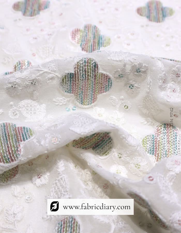 Royal Off-White Designer Sherwani Fabric with Multicolor Floral Sequins Design – #742