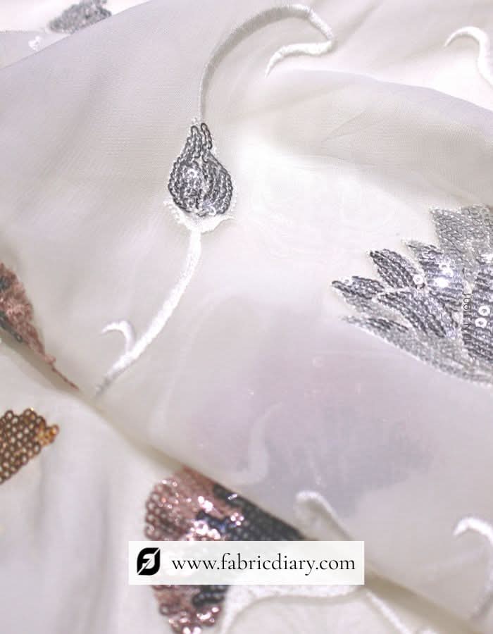 Shining leaf design sequin fabric – premium embroidery material for gowns