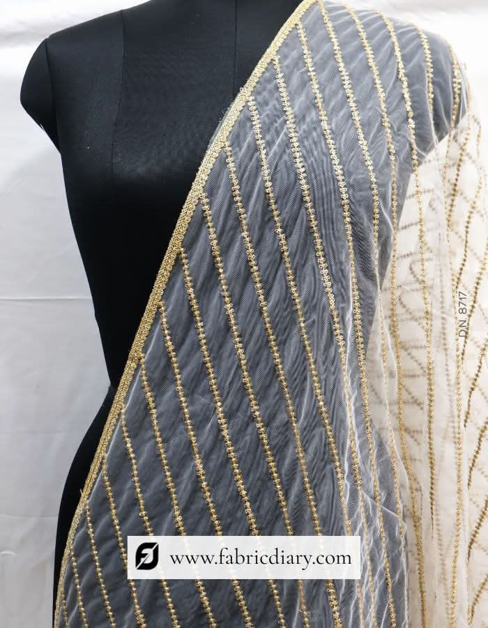 Sequins Embroidered Butterfly Net Dupatta – #877