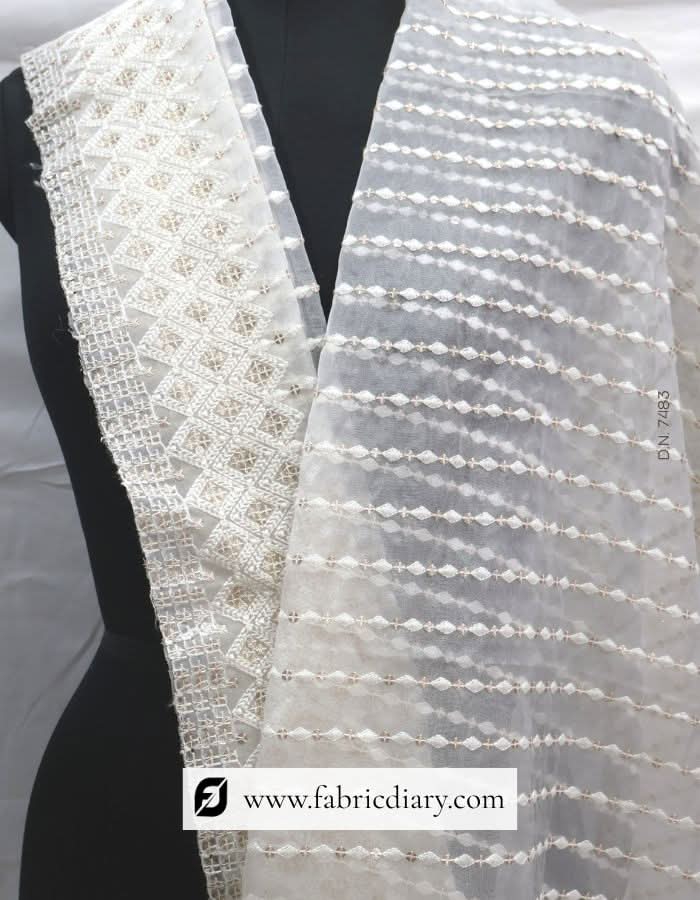 Designer Lucknowi scarf – embroidered organza dupatta for ethnic wear