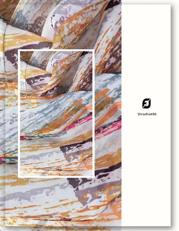 Multicolor Viscose Organza Fabric with Abstract Print