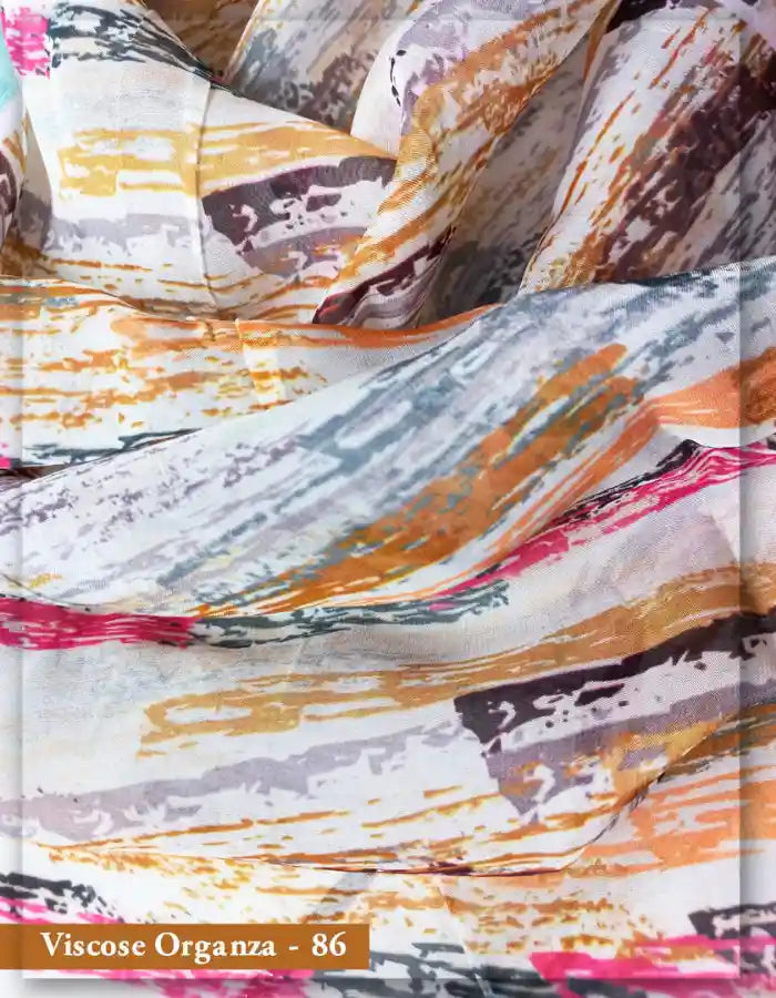 Multicolor Viscose Organza Fabric with Abstract Print