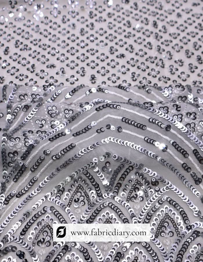 Shining silver fabric – multi sequin for women’s designer wear