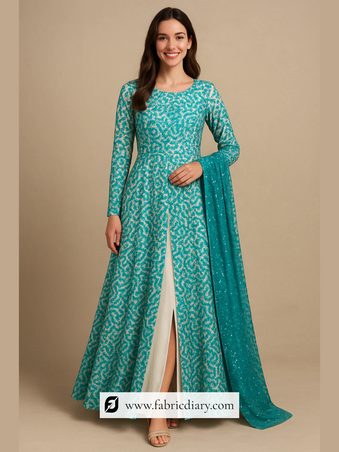 Stylish Teal Sequins Indo Western Dress