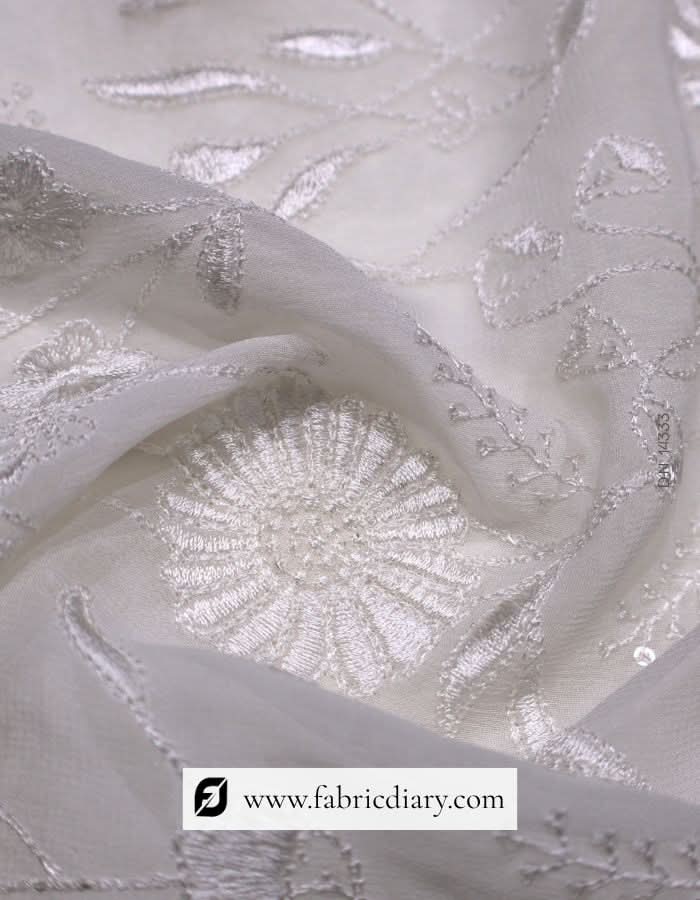 Traditional Embroidery Fabric with White Sequin Design on Georgette #14333