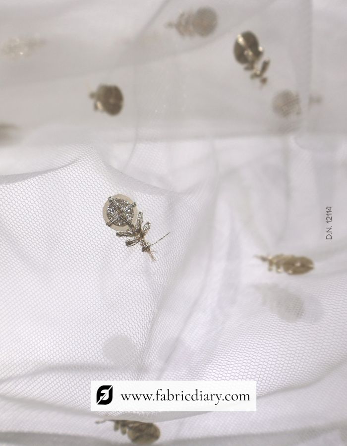Embroidered Golden Zari Work Butti Fabric – #24