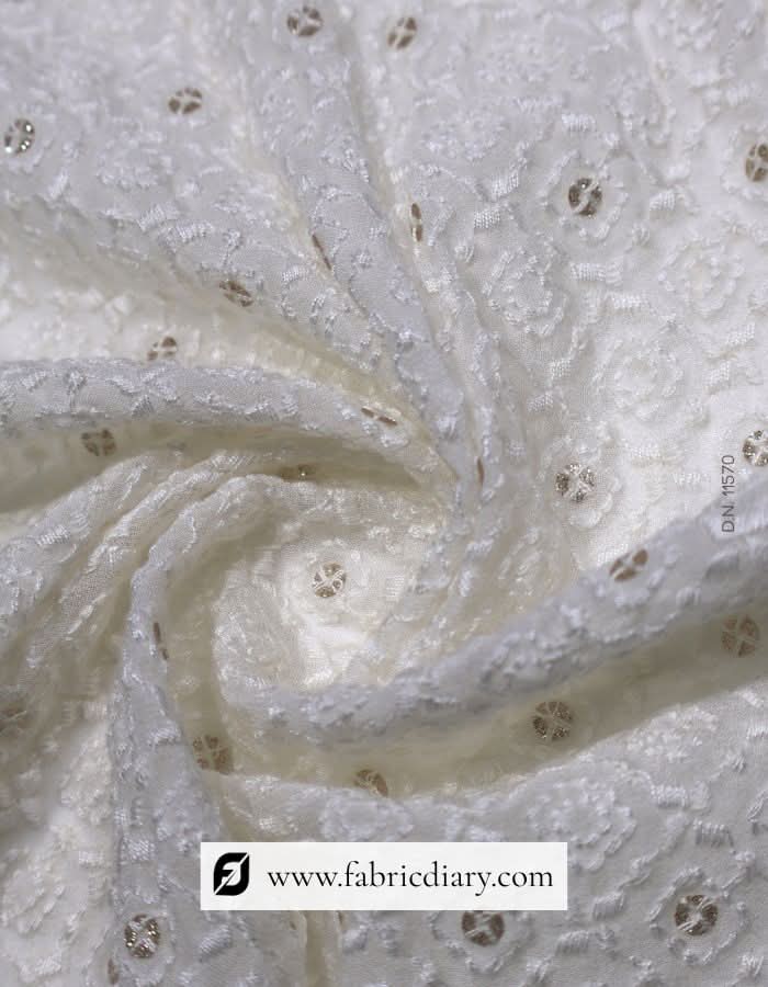 White Designer Sherwani Fabric with Multicolor Floral Sequins Work – #750