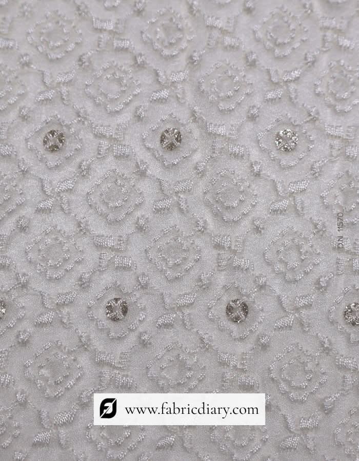 White Designer Sherwani Fabric with Multicolor Floral Sequins Work – #750