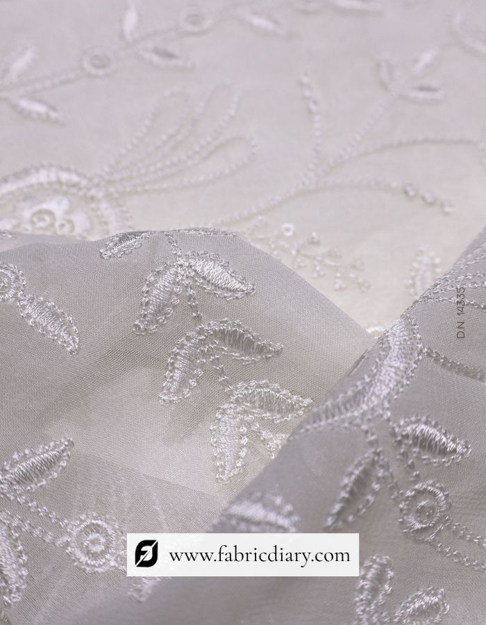 White Dyeable Georgette Embroidery Fabric for Bridal & Formal Dresses #14335