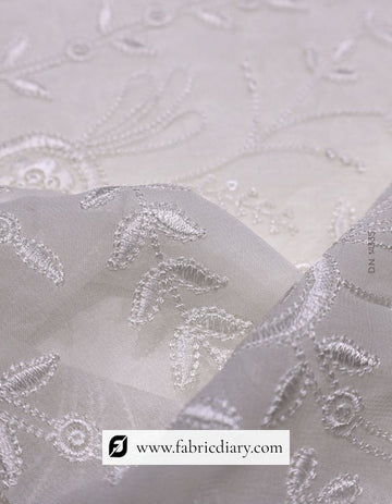 White Dyeable Georgette Embroidery Fabric for Bridal & Formal Dresses #14335