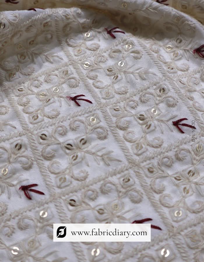 White Malai Satin Sherwani Fabric
