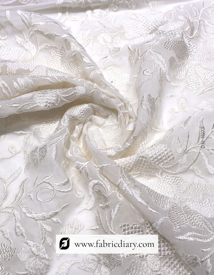 Bulk White Georgette Embroidery Fabric with 3mm Sequins for Garment Manufacturers
