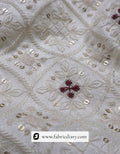 White Embroidered Sherwani Fabric With 3mm Sequins