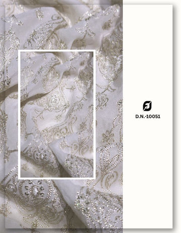 Designer Silver Chain-Stitch Paisley Embroidered Dupatta Fabric