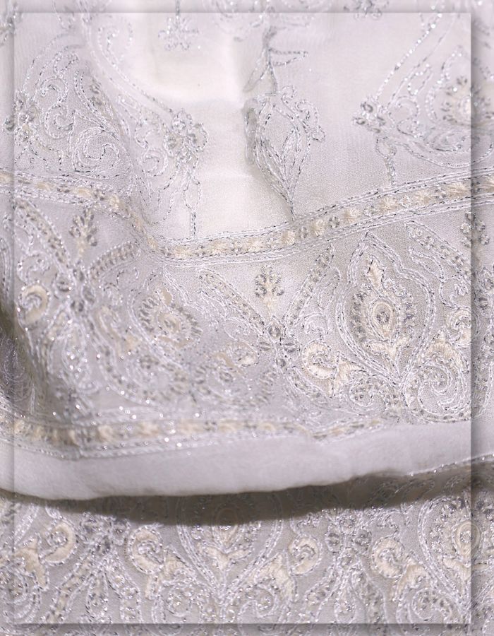 Dyeable Heavy Silver Chain-Stitch Embroidered Dupatta Fabric