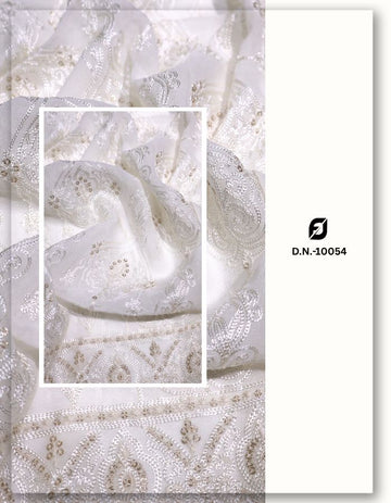 Chain-Stitch Floral Dupatta Fabric with Gold Sequin Accents