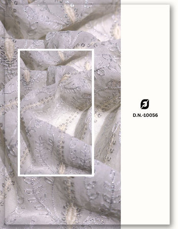 Floral Vine Chain-Stitch Embroidered Dupatta Fabric with Silver Accents