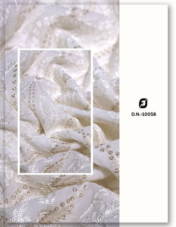 Delicate Leafy Trail Chain-Stitch Embroidered Dupatta Fabric with Gold Highlights