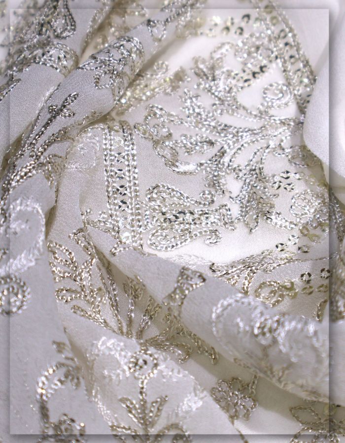 Premium Heavy Jaal Chain-Stitch Embroidered Dupatta Fabric with Metallic Sequins