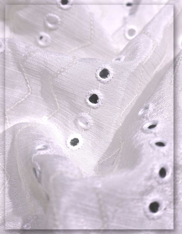 Dyeable Viscose Chinon Fabric with Elegant Lining Embroidery - 10583