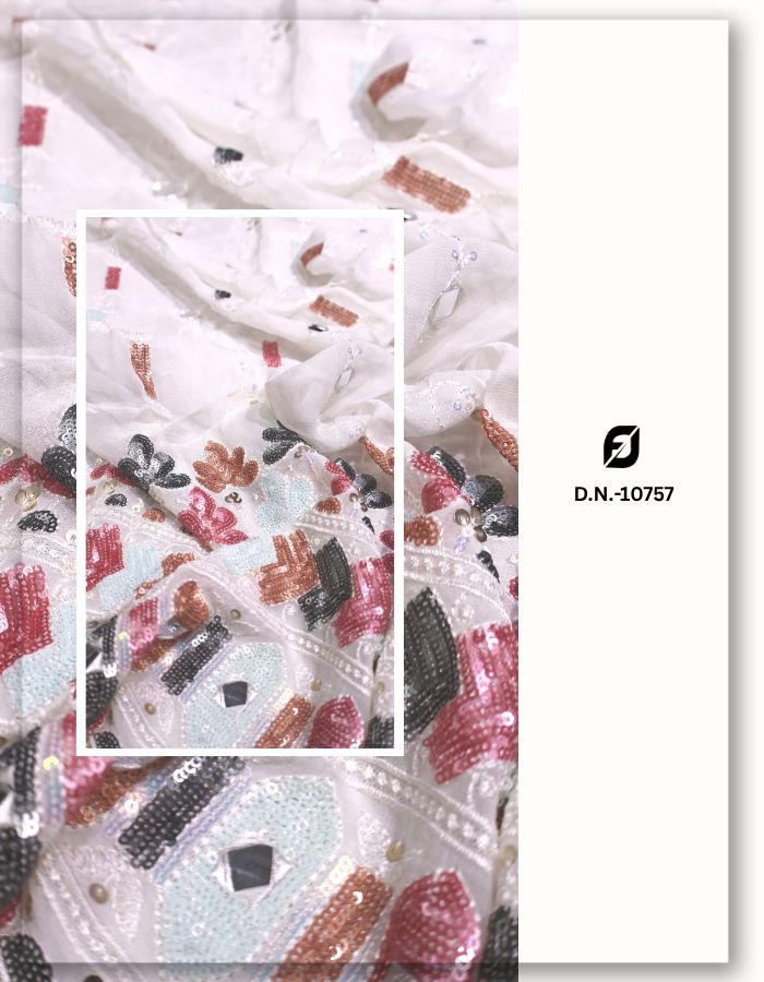 Geometric Sequins Border Daman Fabric - 10757