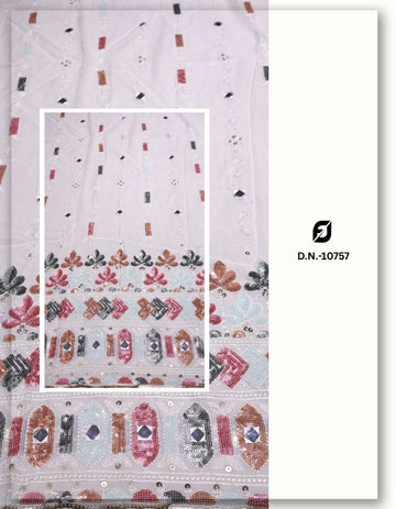 Geometric Sequins Border Daman Fabric - 10757